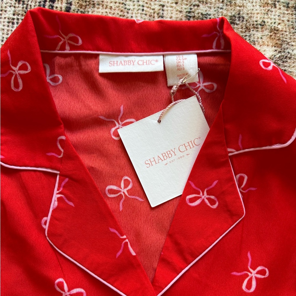 NWT Shabby Chic Christmas valentines red pink bow pajama set S - Picture 3 of 5